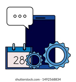 smartphone device with calendar and gears