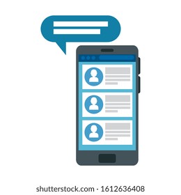 smartphone device with chat and speech bubble vector illustration design