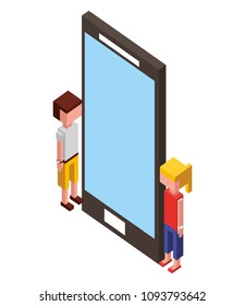 smartphone device with children isometric icon