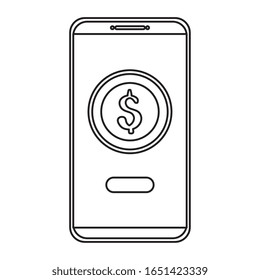 smartphone device with coin line style icon vector illustration design