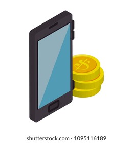 smartphone device with coins isometric icon