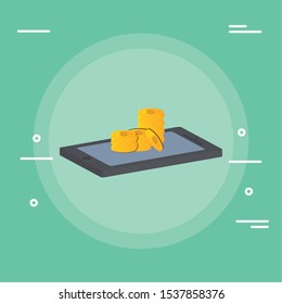 smartphone device with coins money vector illustration design