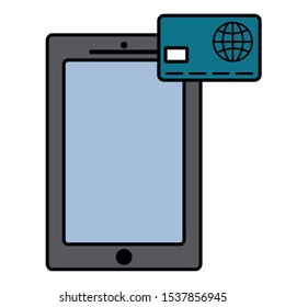 smartphone device with credit card vector illustration design