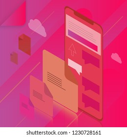 smartphone device data and document cloud storage flat design vector illustration