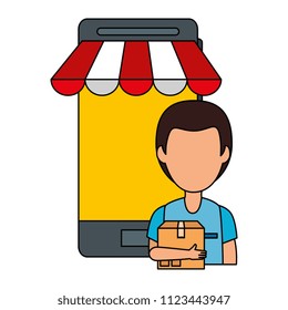 smartphone device with delivery worker