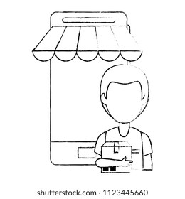 smartphone device with delivery worker