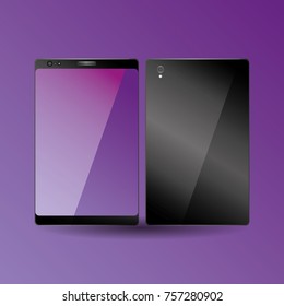 smartphone device digital display purple front and back view
