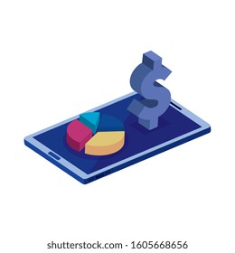 smartphone device with dollar symbol and infographic vector illustration design