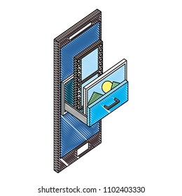 smartphone device with drawer and formats isometric icon