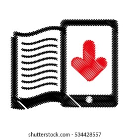 smartphone device with ebook icon over white background. electronic book concept. colorful and sketch design. vector illustration