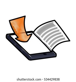 smartphone device with ebook icon over white background. electronic book concept. colorful and sketch design. vector illustration