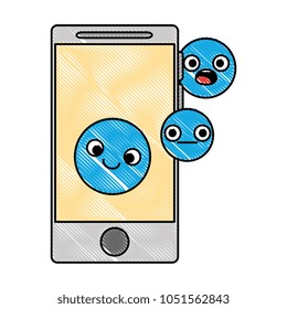 smartphone device with emoticons faces