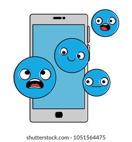 smartphone device with emoticons faces