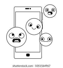 smartphone device with emoticons faces