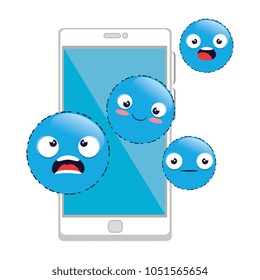 smartphone device with emoticons faces