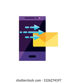 smartphone device with envelope email send vector illustration design