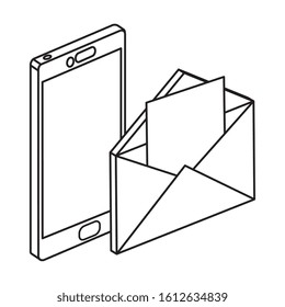 smartphone device with envelope isolated icon vector illustration design