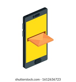 smartphone device with envelope isolated icon vector illustration design