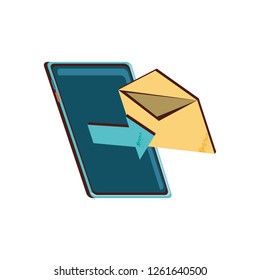 smartphone device with envelope mail and arrow
