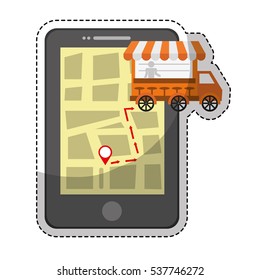 smartphone device with fas food truck icon over white background. colorful design. vector illustration