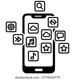 Smartphone device featuring various digital app icons smartphone technology