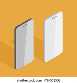 Smartphone device, Flat isometric in vector illustration format,  Touchscreen display, Modern technologies of communication. 