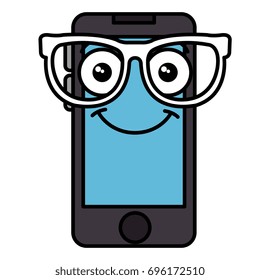 smartphone device with glasses kawaii character