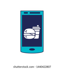 smartphone device with hamburger and beverage in screen