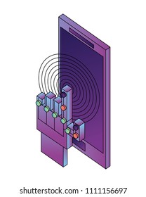 smartphone device with hand and circuit isometric icon