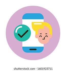 smartphone device with head man and ok symbol vector illustration design