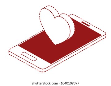 smartphone device with heart isometric icon