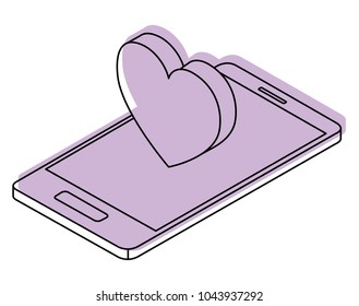 smartphone device with heart isometric icon