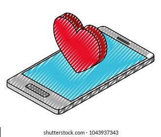smartphone device with heart isometric icon