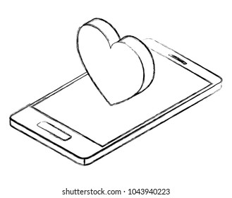 smartphone device with heart isometric icon