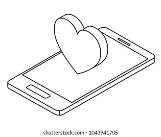 smartphone device with heart isometric icon