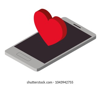 smartphone device with heart isometric icon