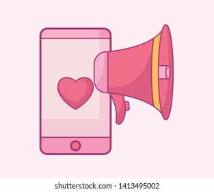 smartphone device with heart and megaphone icon