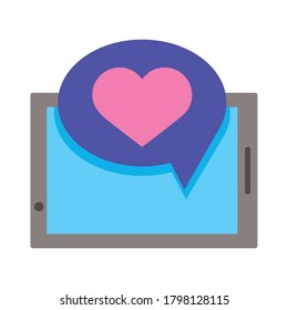 dispositivo de smartphone con corazón en burbuja de voz diseño de ilustración vectorial de iconos de estilo plano