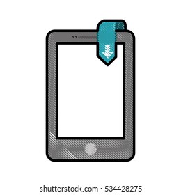 smartphone device icon with download arrow icon over white background. colorful  and sketch design. vector illustration