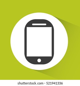 smartphone device icon over white circle and green background. vector illustration