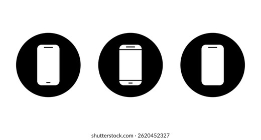 Smartphone device icon set on black circle. Mobile phone, cellphone sign symbol