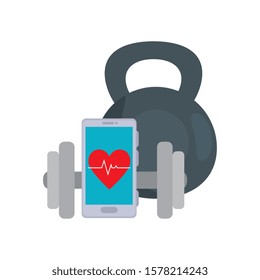 smartphone device with icons healthy gym vector illustration design