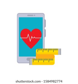 smartphone device with icons healthy gym vector illustration design