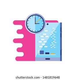 smartphone device with infographic and clock time