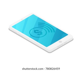 Smartphone device isometric 3D icon. Digital technologies, online shopping and payment vector illustration