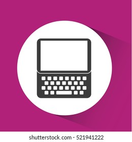 smartphone device with keyboard over white circle and purple background. vector illustration
