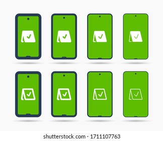 Vektorillustration für Smartphone-Geräte. Touchscreen-Symbol. Reservierung Silhouette-Symbole für Web-Design. Tablet done flach Symbol für App-Design. Modernes Gadget-Reservefeld minimale flache lineare Symbole