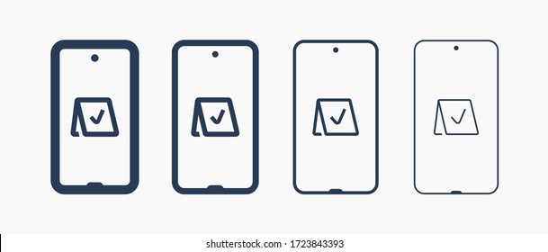 Smartphone device line vector icon. Touchscreen symbol. Reservation silhouette icons set for web design. Tablet done flat icon for app design. Modern gadget reserve sign minimal flat linear icons