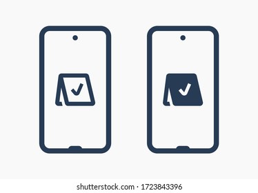 Smartphone device line vector icon. Touchscreen symbol. Reservation silhouette icons set for web design. Tablet done flat icon for app design. Modern gadget reserve sign minimal flat linear icons