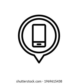 Smartphone device location pin icon with line style. Placeholder vector icon